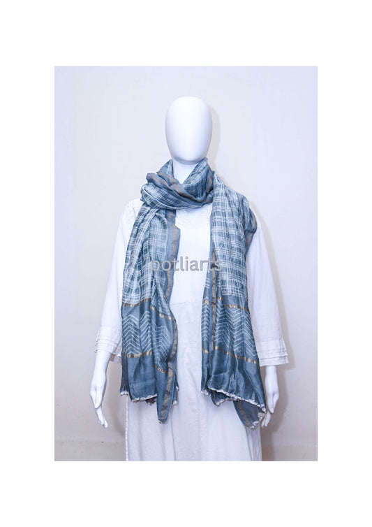 Shibori Blue Dupatta Chanderi - Cotton / Silk