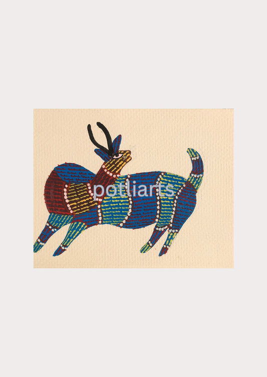 Gond Art,  Deer in the Forest, 6.2"/4.7"