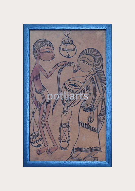 Santal Art, Couple with Lanterns, 10"/16.5"
