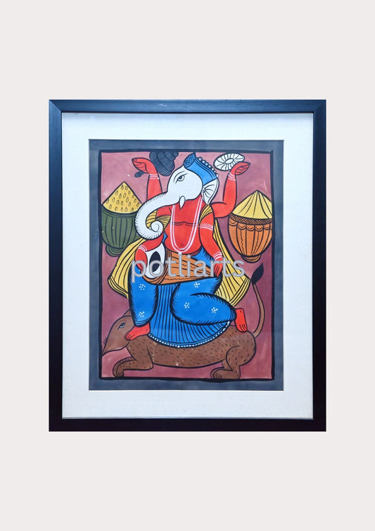 Kalighat Painting - God Ganesha, 14.7"/ 17.7"